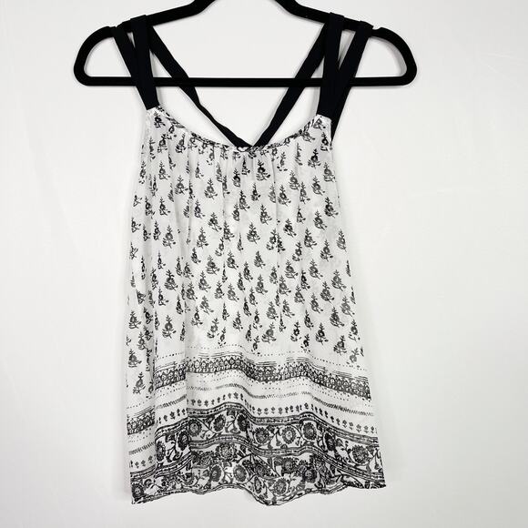 Express Printed Flowy Strappy Crossback Tank Top Medium M White Black Sheer - Picture 1 of 10